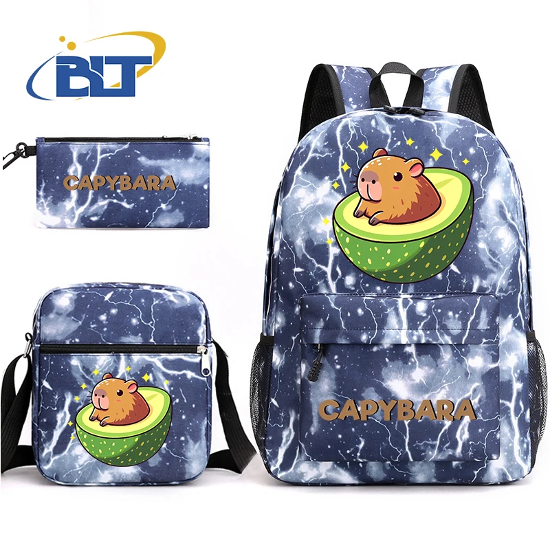 

Cute Capybara Printed Backpack Teenager Student Schoolbag Shoulder Bag Pencil Bag 3-piece Set s Back to School Gift