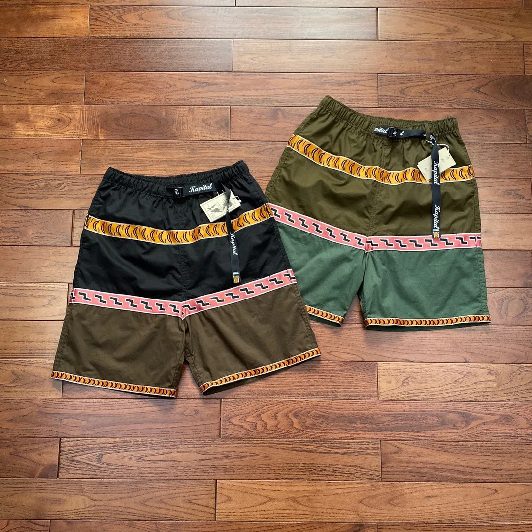 

Hirata Kazuhiro Tiger Pattern Woven Ribbon Color Blocked Pure Cotton Washed Loose Street Couple Casual Shorts for Men Non Kapita