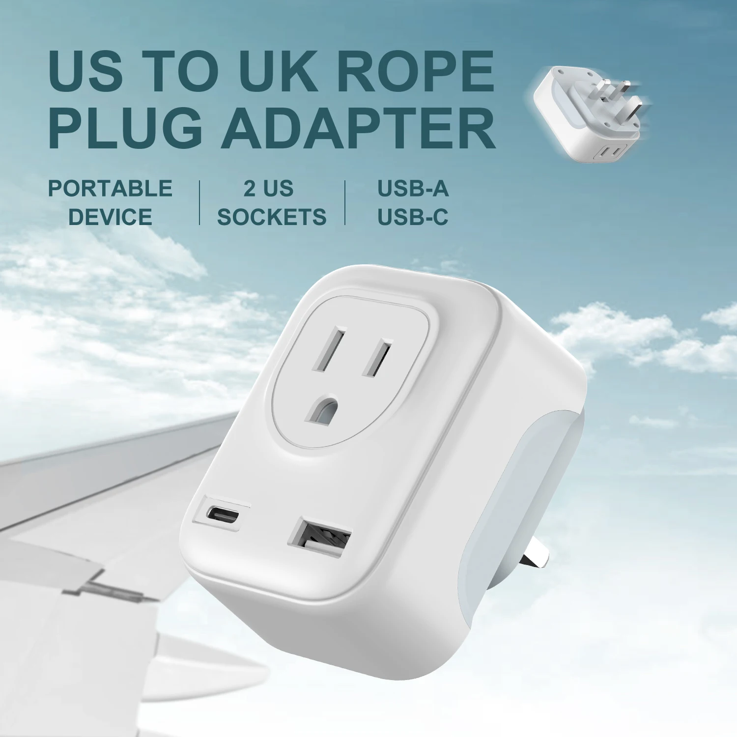 US to EU UK Travel Adapter Socket with 2 AC Outlets & 2 USB Ports (1 USB C) Wall Charger 4-in-1 Plug Adapter for Spain France