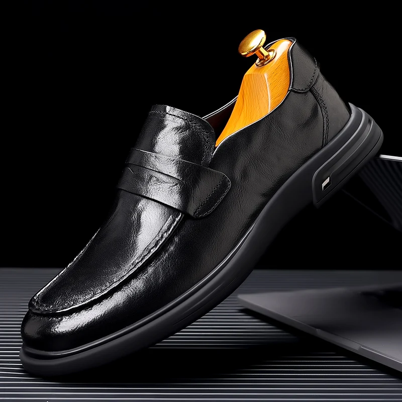 Sapatos casuais de couro genuíno masculino, vestido de banquete, marca high-end, versátil, pendulares, trabalho, entrega gratuita