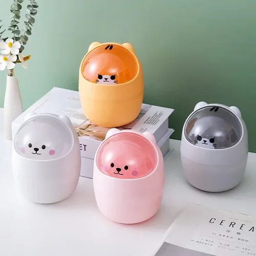 미니 데스크탑 쓰레기통, 작은 쓰레기통, 커버 포함 튜브, 침실 쓰레기통, 청소 작업공간 보관함, 가정 책상