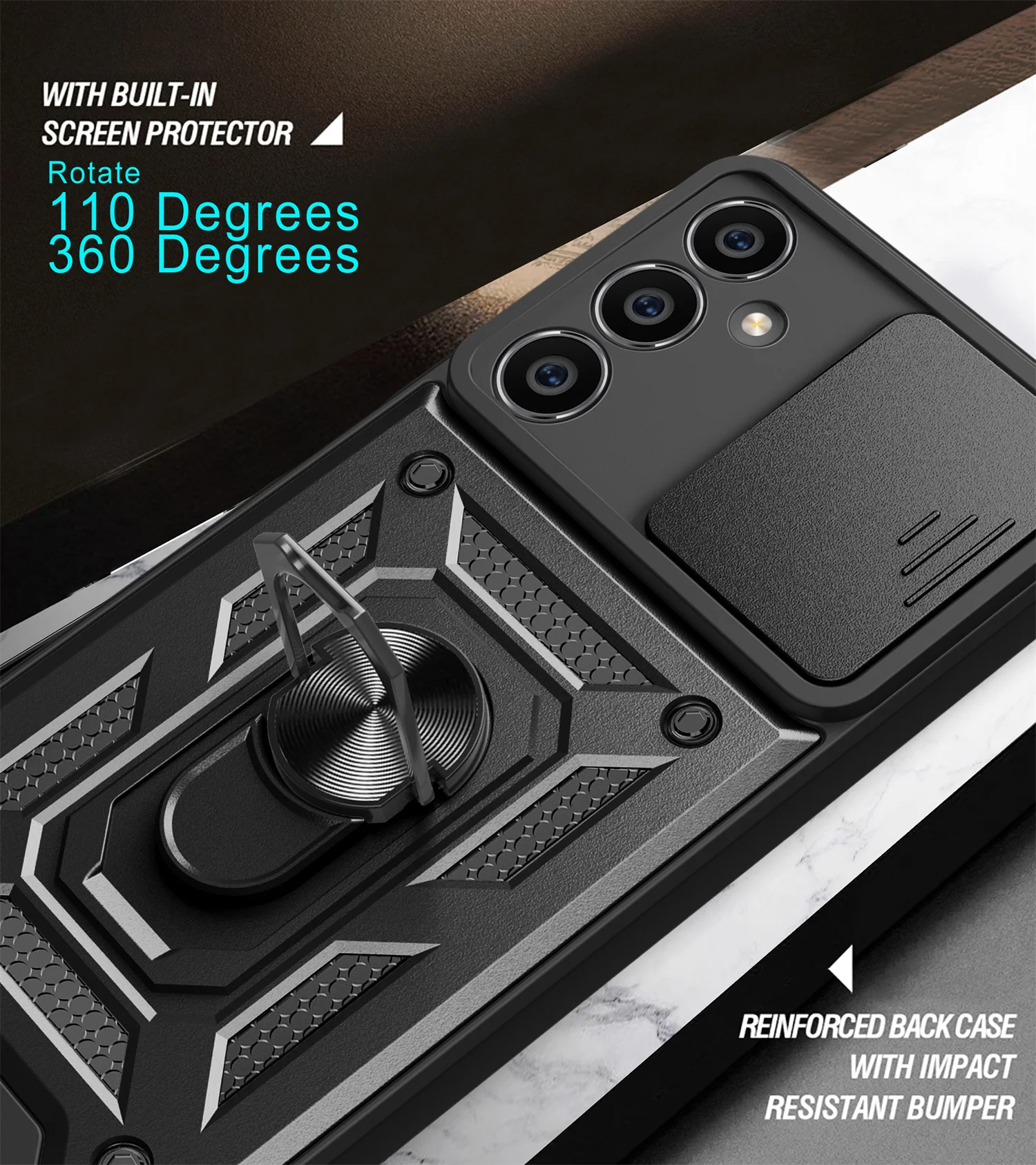 لهاتف سامسونج جالاكسي A05s درع دوار مع حامل حلقي عدسة الكاميرا حافظة مضادة للخدش لهاتف جالاكسي A05S