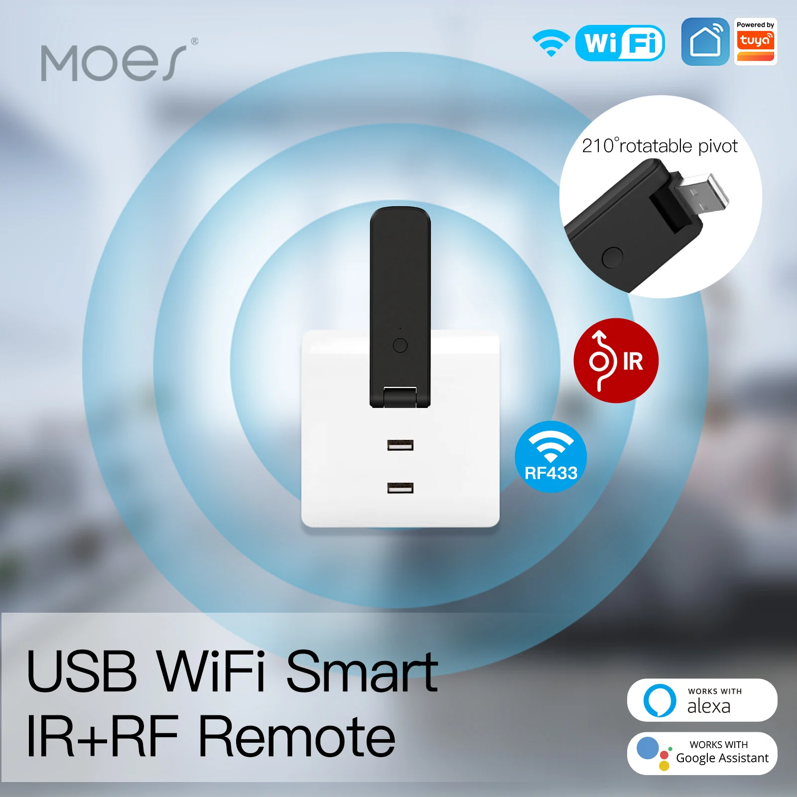 MOES-Télécommande Infrarouge Tuya, Sans Fil, USB, IR + RF, Rotation pour TV, Commutateur de Ventilateur, Maison Intelligente, Tournesol, Support