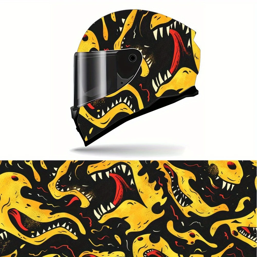 Eerie Monster Horde Sharp Teeth Print Full Helmet Wrap Sticker Motorcycle Helmet Racing Graphic Decal Vinyl Wrap Helmet Decorati