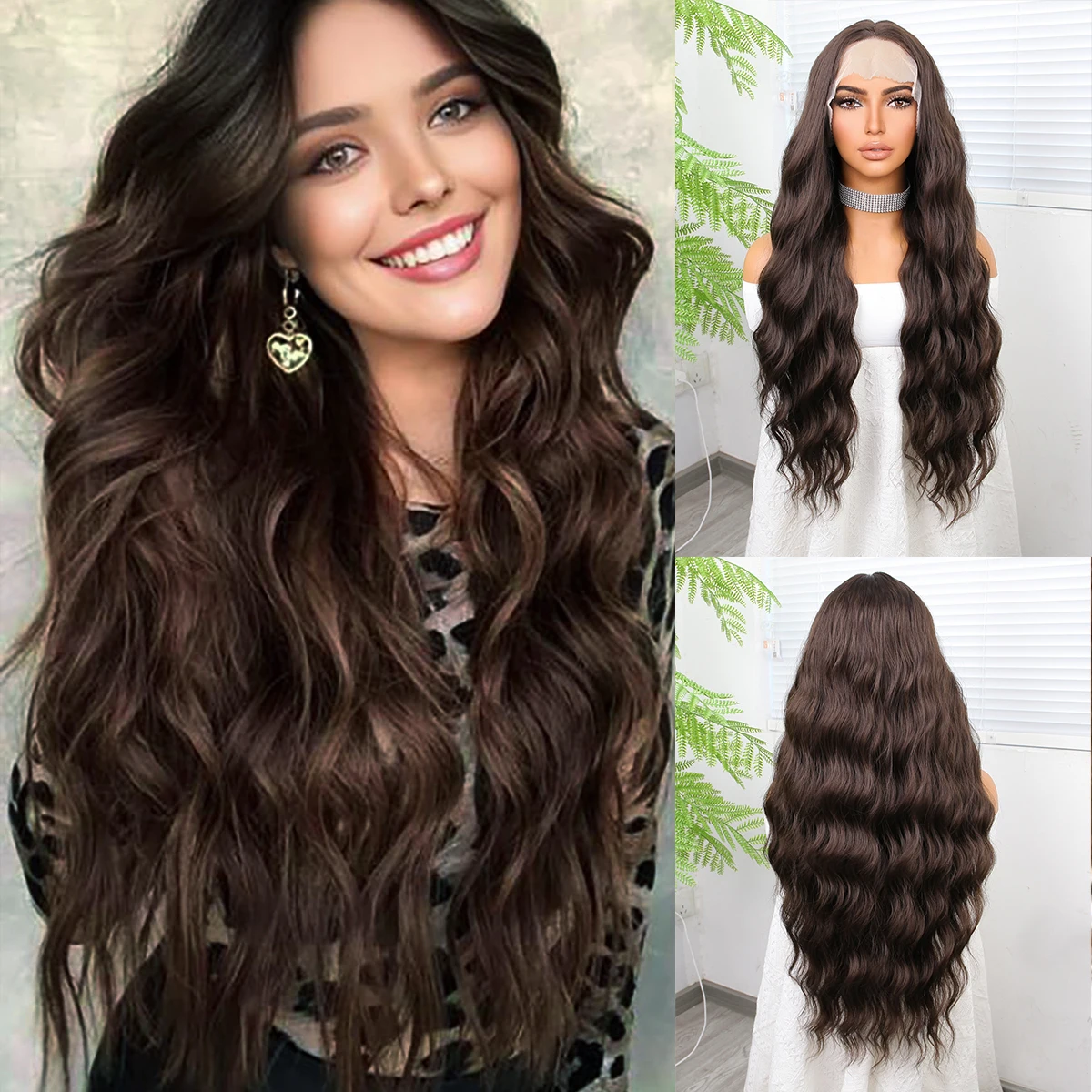 Wig Rambut Sintetis Wig Bergelombang untuk Wanita dengan Cosplay Harian Alami Panjang Tahan Panas