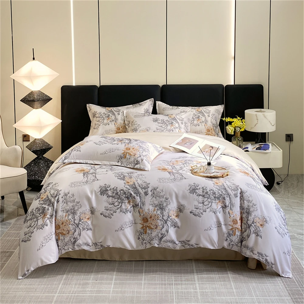 Luxury Lightweight Summer Washed Silk Four Piece Set Washing True Silk Bed Sheet Bed Cover Bedding Set Quilt Covers Comfortable