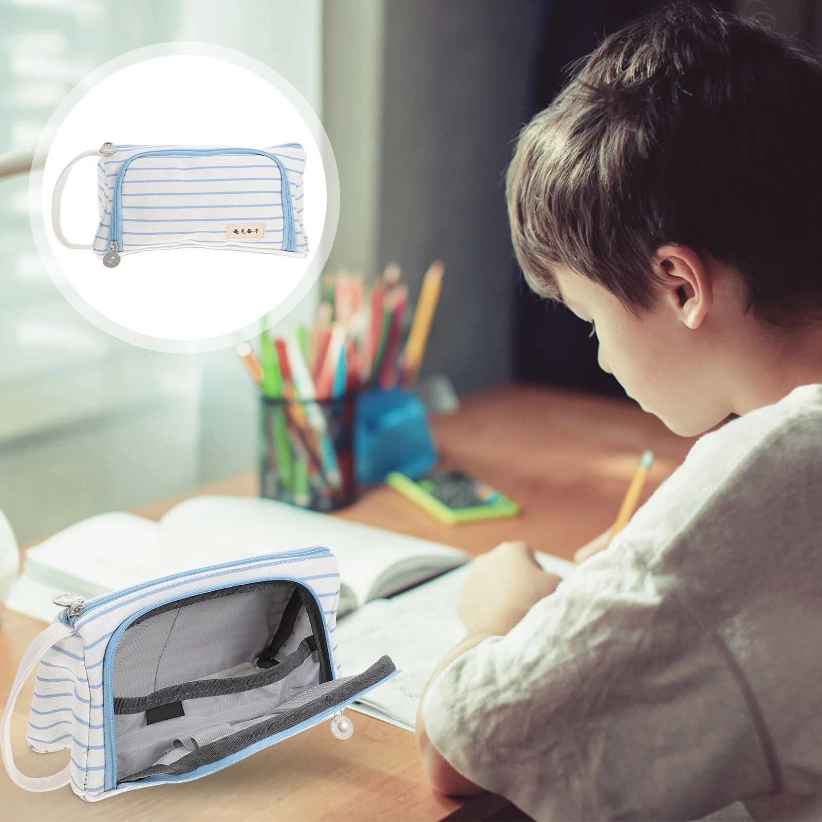 

Large Capacity Canvas Pen Bag Sturdy Zipper Pencil Pouch Student Stationery Portable Organizer Storage Bag Canvas Pen Pouch