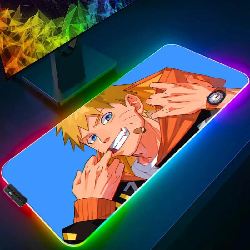 

Backlight NARUTO Uzumaki Naruto Mouse Pad Gamer Desk Mat PC Computer Anime RGB Mousepad Keyboard gaming Accessories big Mausepad