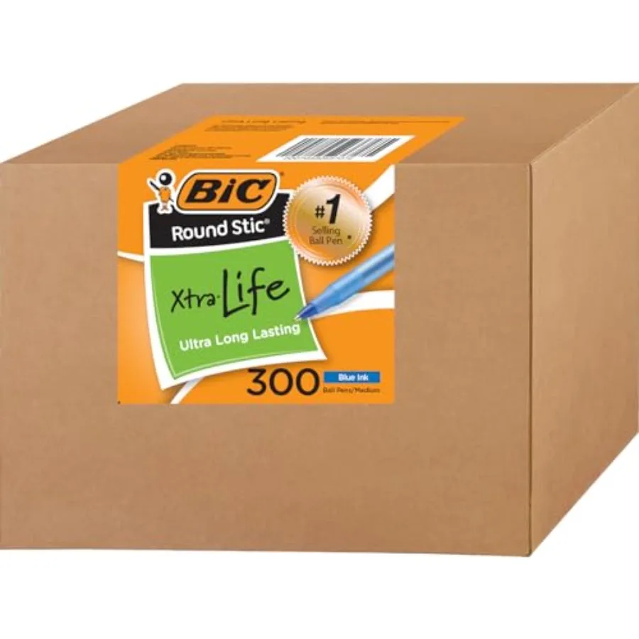 

Round Stic Xtra Life Ballpoint Pen Medium Point 1.0 mm Pack of 300 Blue Ink Pens