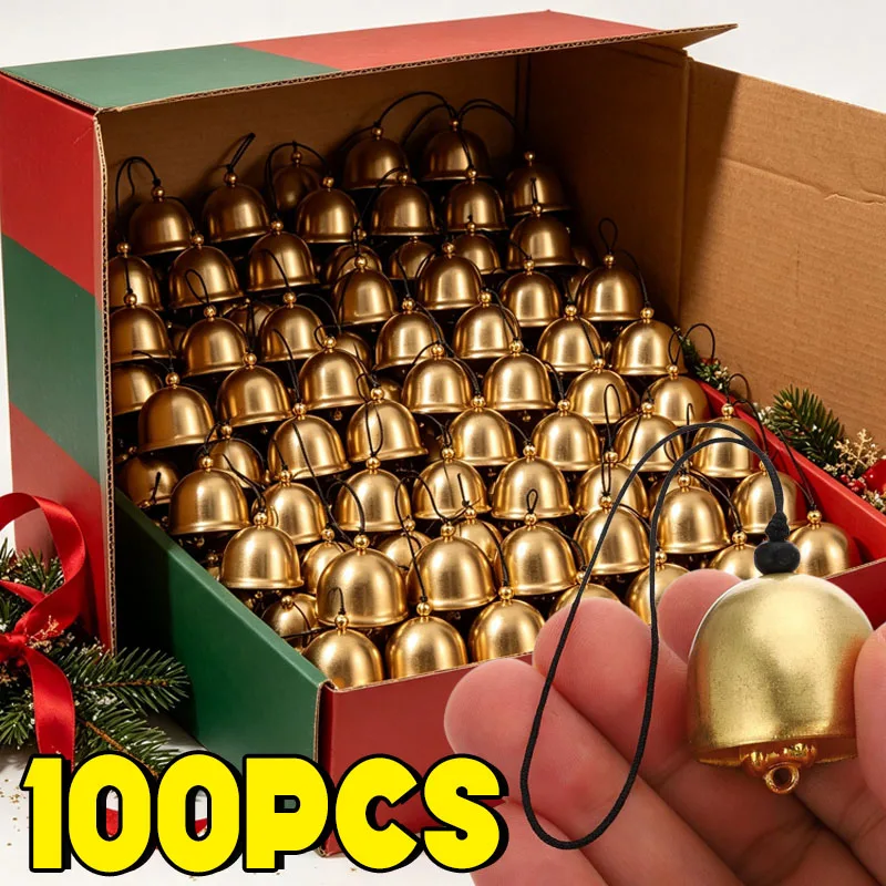 Small Bulk Hanging Bell Copper Metal Wind Chimes DIY Christmas Decorations Home Hanging Ornaments Brass Bell with Bell Hammer