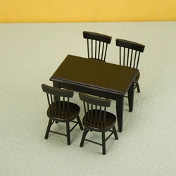 1:12 Dollhouse Kitchen Restaurant Mini Dining Table Food Black Table Chairs Scene Model Wooden Furniture Decor Toy Accessories