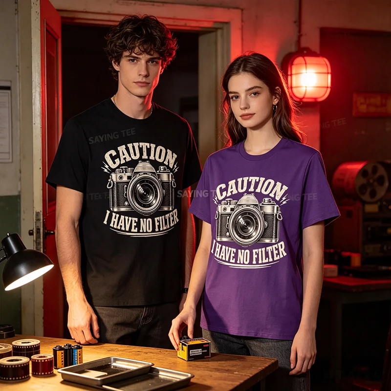 Vorsicht, ich habe keinen Filter – Lustiges Retro-Kamera-Fotografie-T-Shirt Y2k für professionelle Fotografen, Persönlichkeits-Outdoor-Kleidung T-Shirt – Detail 5