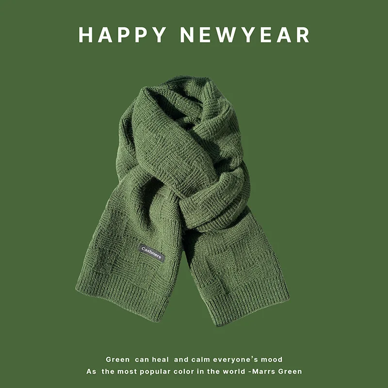 Popular Mars Green Scarf Imitation Cashmere Scarf Women\'s Winter Shawl Thickened Warm Trendy Versatile Christmas