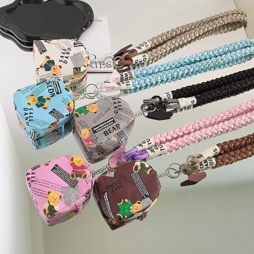 Mini Bag Brown Bear Wallet Anti-Loss Multi-functional Phone Strap With Bag Weaving Rope Colorful Contrast Color Small Pouch