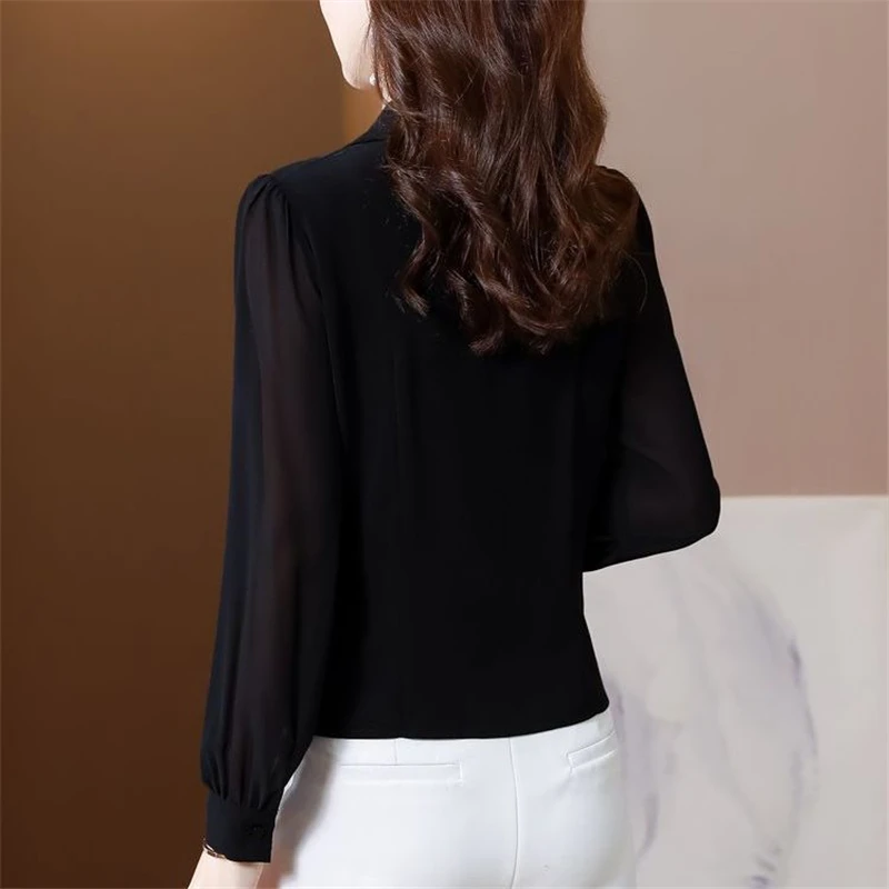 Elegant Chic Asymmetrical Office Lady Black Button Up Shirt Spring Autumn Fashion V Neck Long Sleeve Slim Tops Blouses for Women