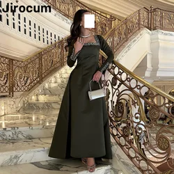 Jirocum Elegantes Perlen-Abschlussballkleid für Damen, quadratischer Ausschnitt, lange Ärmel, maßgeschneidertes Abendkleid, knöchellang, Kleider für besondere Anlässe