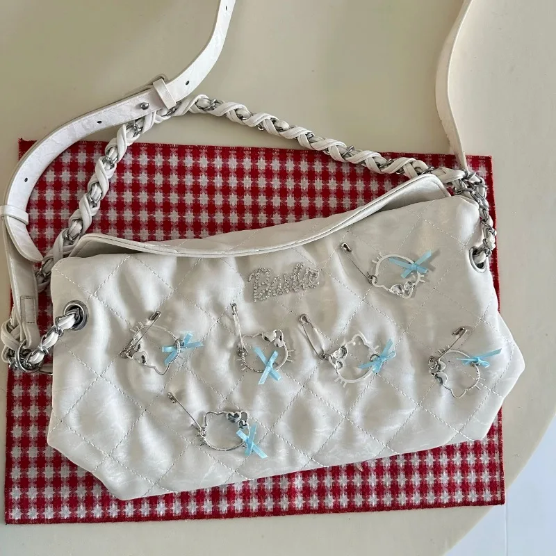 Xiuya-Bolso de hombro de Hello Kitty para mujer, bolso de mano blanco Vintage Y2k, de moda, de cuero Pu estético, de gran capacidad, Original