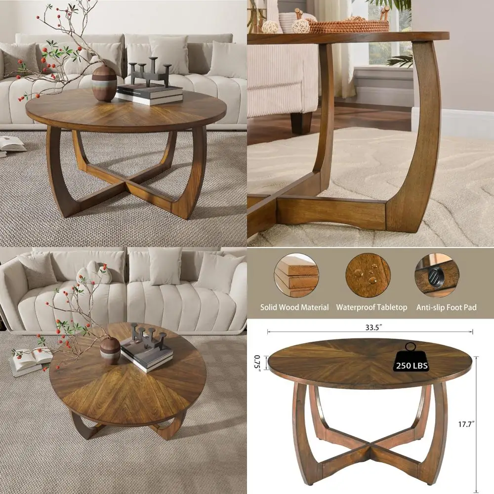 

Современный круглый журнальный столик из орехового дерева середины века, диаметр 33,5 дюйма, стиль барабана для гостиной