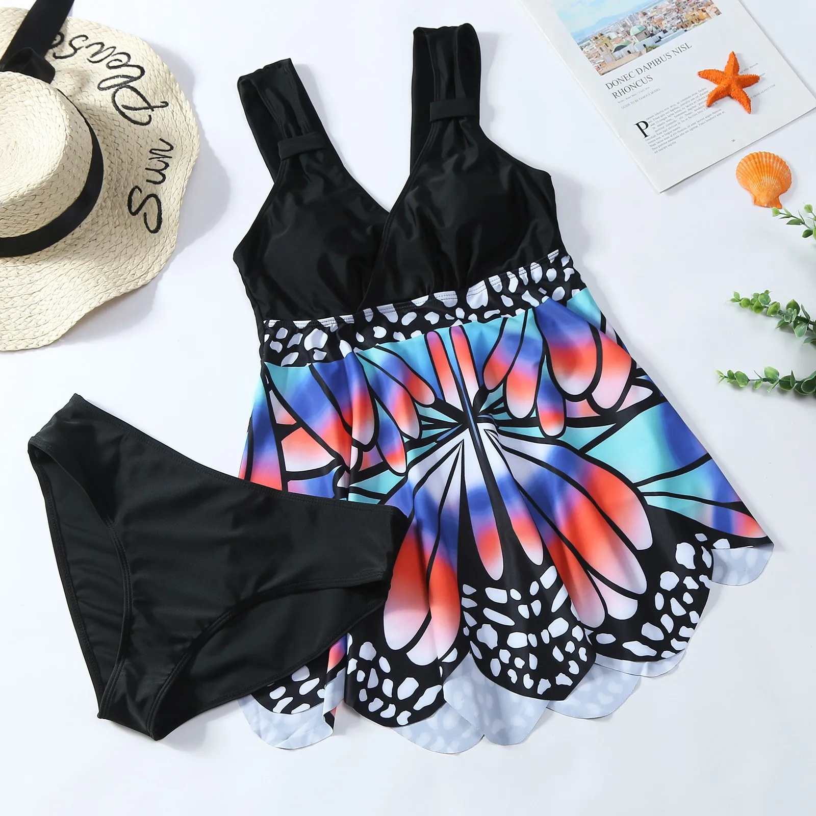 Women Summer Bikini Butterfly Print Blouson Tankini Halter Biquinis Sexy Swimwear Beach Wear Swimsuit Bathers Beachwear Ladies