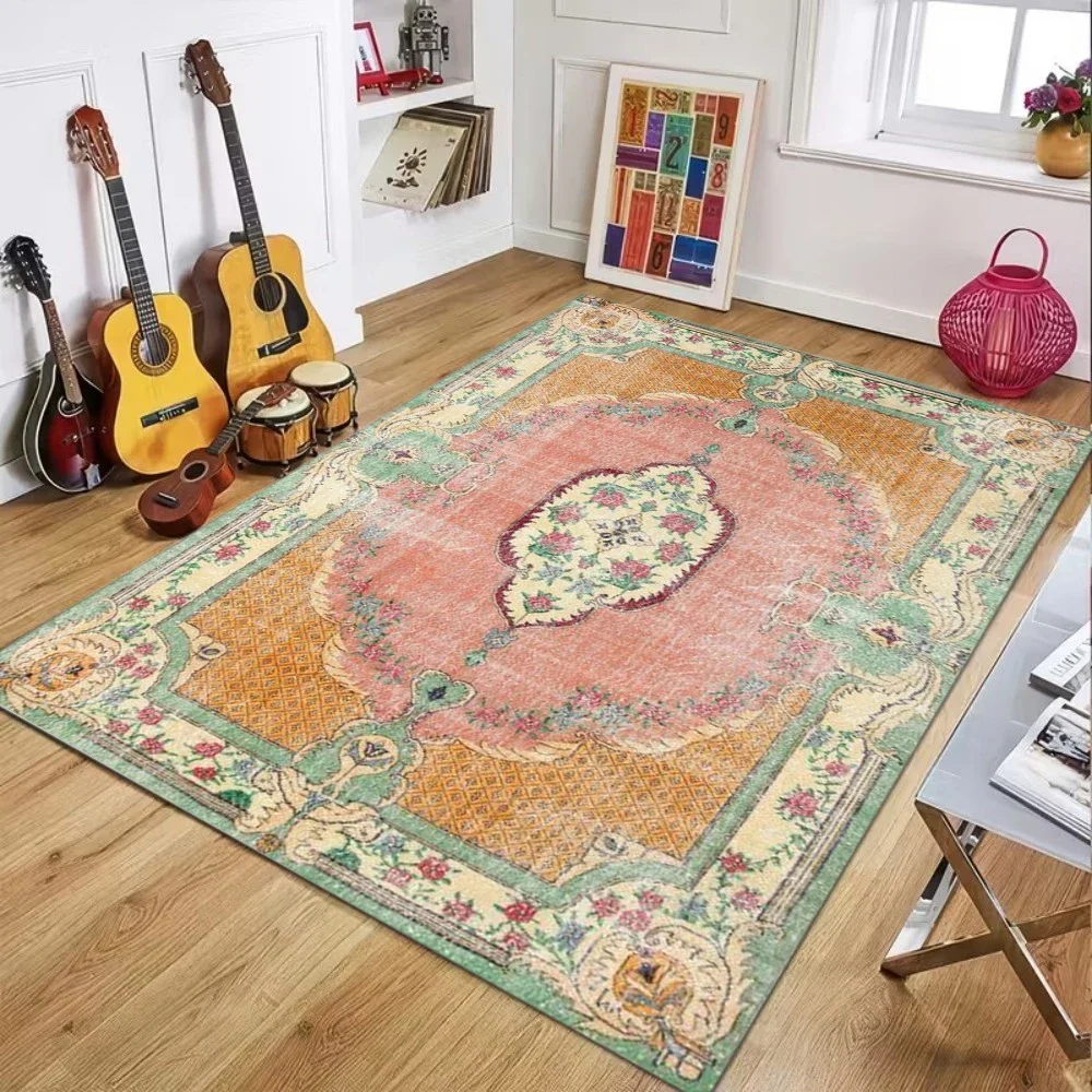 Intricate Floral Bird Traditional Pattern Area Rug Artistic Soft Non-Slip Floor Mat for Ornate Style Living Rooms Home Spaces