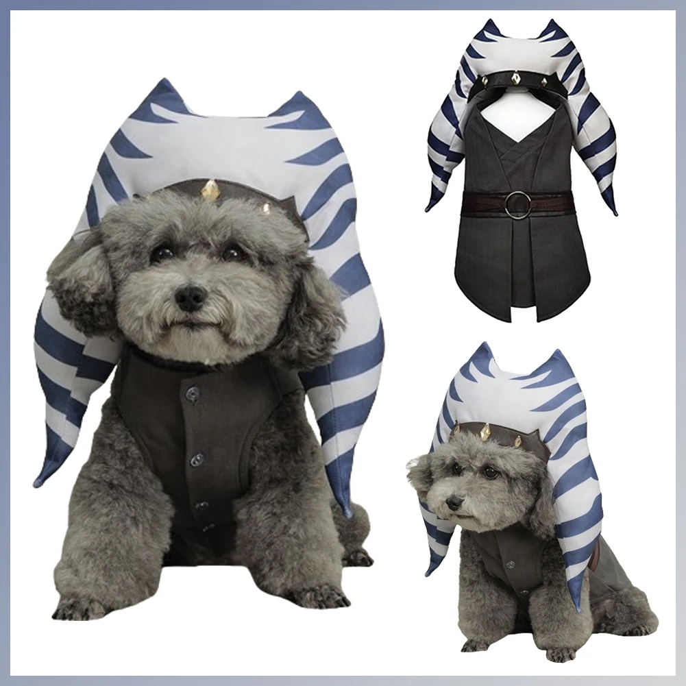 

Movie Space Battle Costume Disguise Small Medium Dog Clothes With Hat Asoka Pet Cosplay Fantasy Clothes Puppy Roleplay Outfits