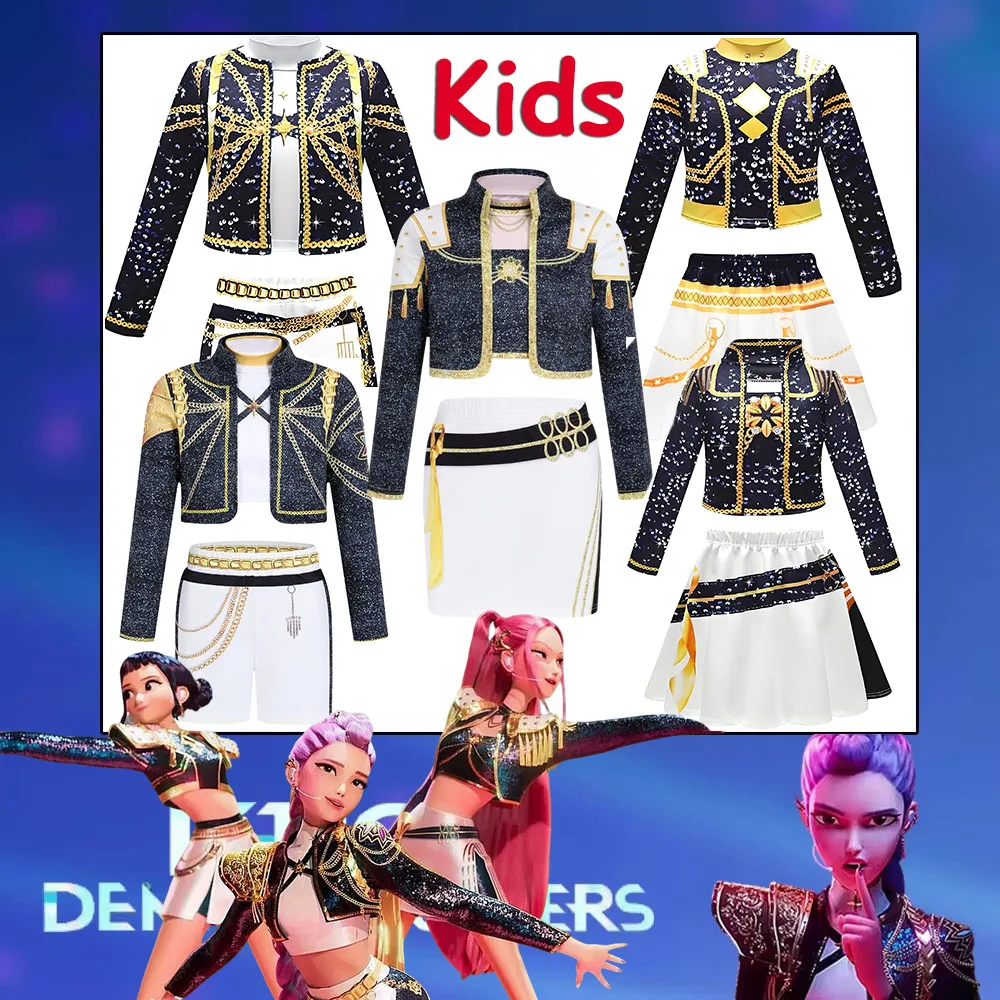 Disfraz de Kpop Demon Hunters Rumi Zoey Mira, disfraz de Huntrix Golden Stage, conjunto completo de disfraces de Halloween para niña, traje de Carnaval para adulto