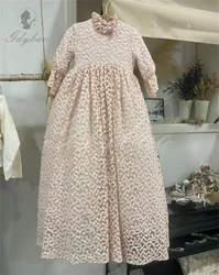 Vestidos de encaje con ojales para niña, vestidos de princesa para boda, cintura alta, bonito desfile, manga corta, primera comunión