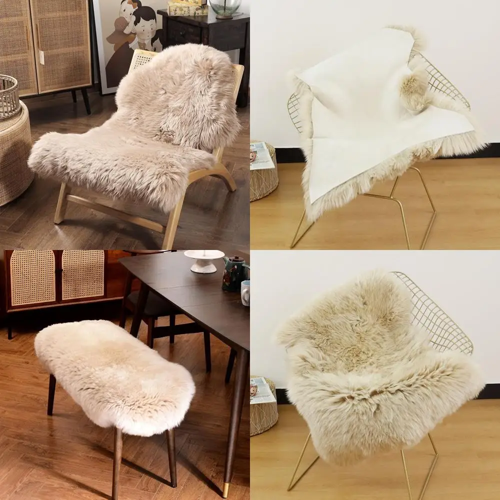 

Sheepskin Area Rug - Fluffy Wool Fur Carpet for Living Room, Kids' Bedroom, and Sofa Cover (Cream & Brown, 2x3ft)