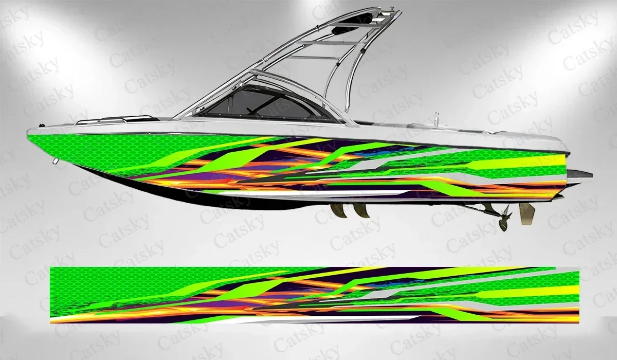 Colorful Arc Stripes Vector Eye-catching Unique Boat Sticker Vinyl Boat Pontoon Deck Boat Fishing Decorative Pontoon Boats Decal