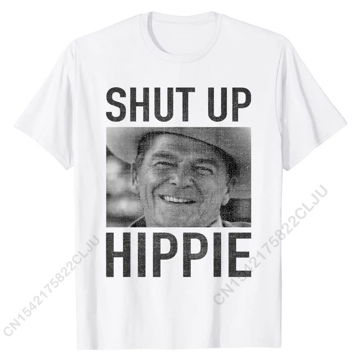 Shut Up Hippie Ronald Reagan Anti Liberal Republican Gifts T-Shirt Summer Cool Tees High Quality Cotton Man T Shirt