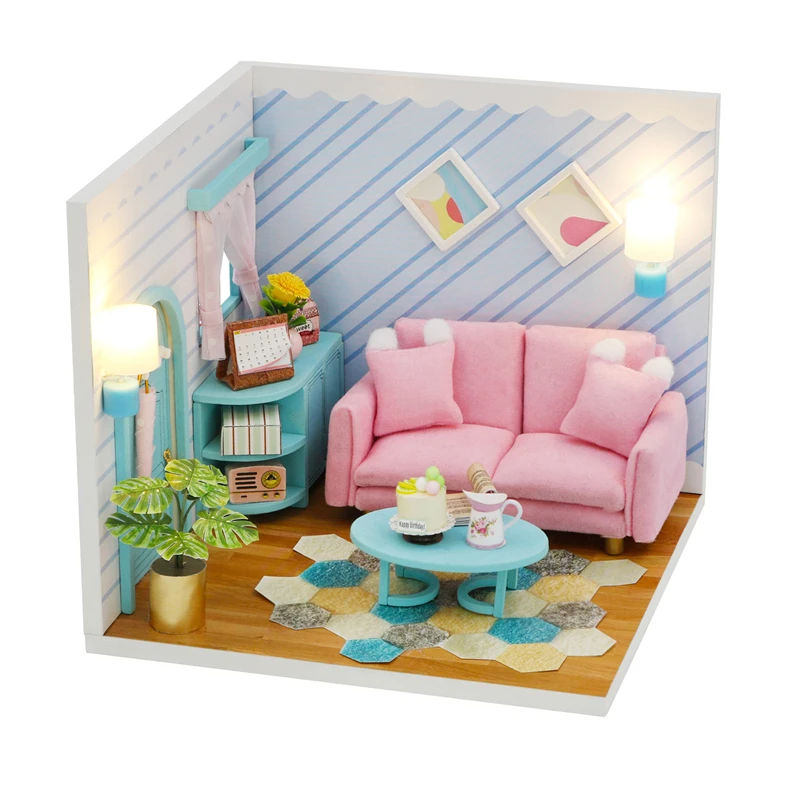CUTEROOM Kit Miniature Maison De Poupée LED Avec Meubles – DIY En Bois Avec Capot Anti-poussière