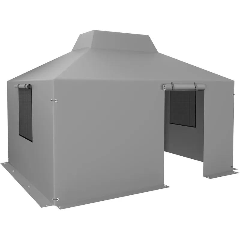 10 x 12 Universal Winter Gazebo Cover Waterproof Enclosed Cover with Sidewalls Ventilated Mesh Windows Outdoor Storage Cover