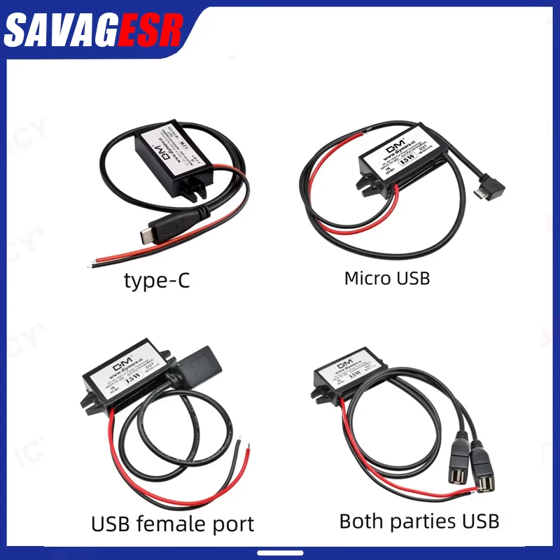 10W 15W 24W 12V to 5V 2A 3A DC-DC Step Down Buck Converter Power Supply Module Mini USB Micro USB Male Female Type-C Adapter