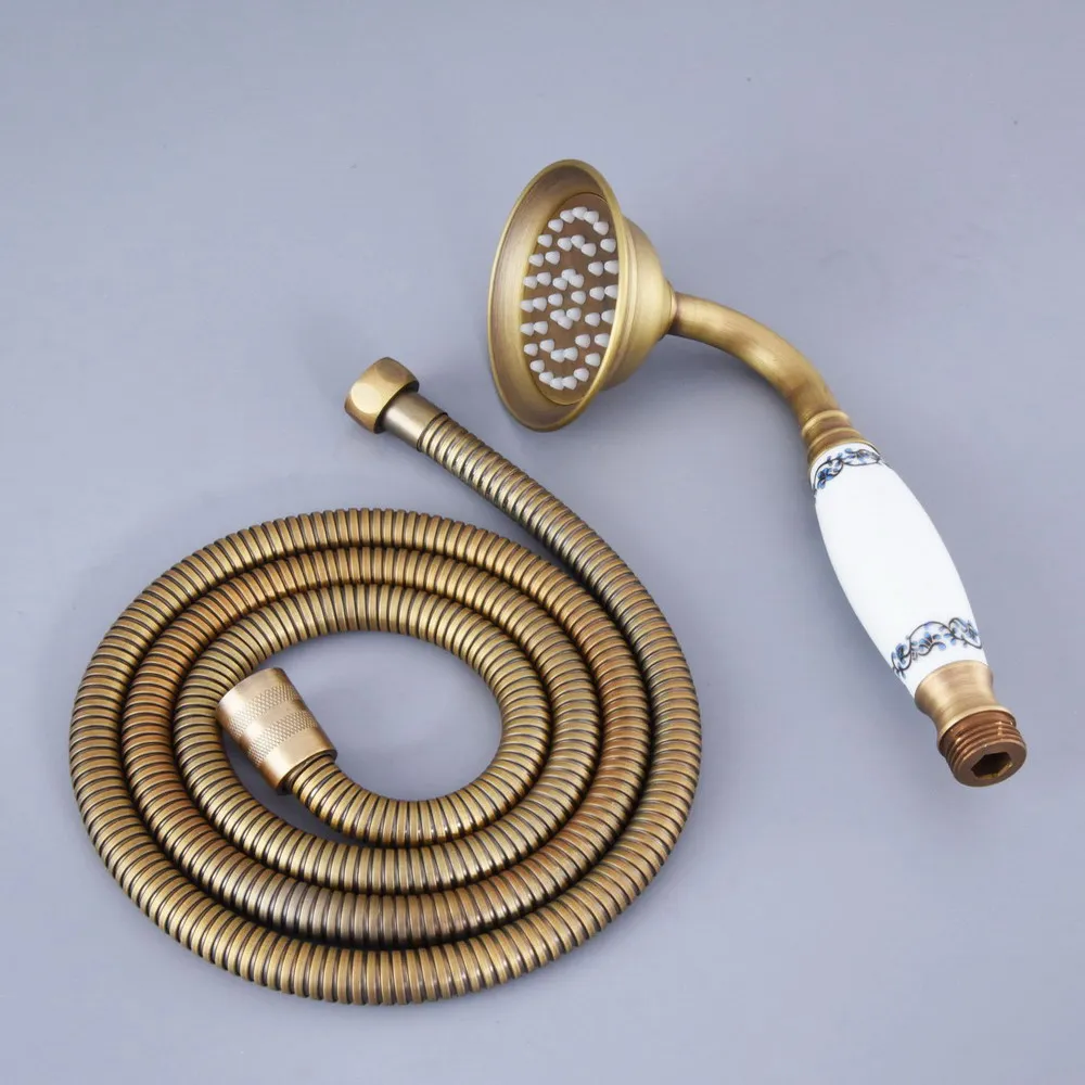 

Antique Brass Bathroom Telephone Shape Hand Spray Ceramic Flower Handheld Shower head 1.5m Hand Held Shower Head Hose ahh116