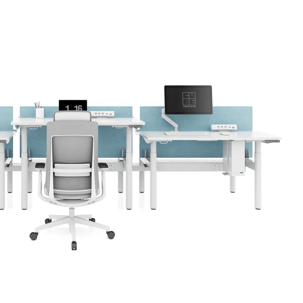 Modern Electric Desk 4 Motor Back-to-Back Adjustable Height Staff Workstation Standing Desk Home Office Furniture