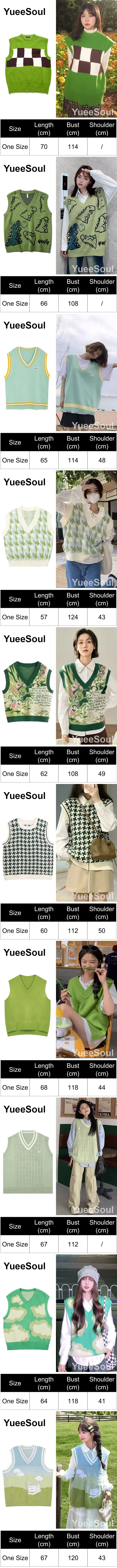 Green Knit Vest Printed Sleeveless Pullover Oversized Women Sweater Vest 2026 New Y2K Vintage Knitwear Women's Autumn Clothing