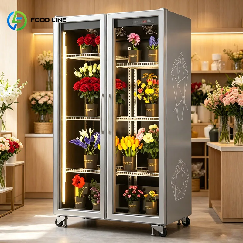 Commercial Flower Display Fridge Glass Door Refrigerated Floral Showcase Cooler LED Lighting Cabinet for Shop Customized