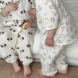 Summer Kids Homesuits Girls' Korean Style Cute Soft Bamboo Fiber Cotton Yarn Pajamas Set Children Boy's Set Children Clothing