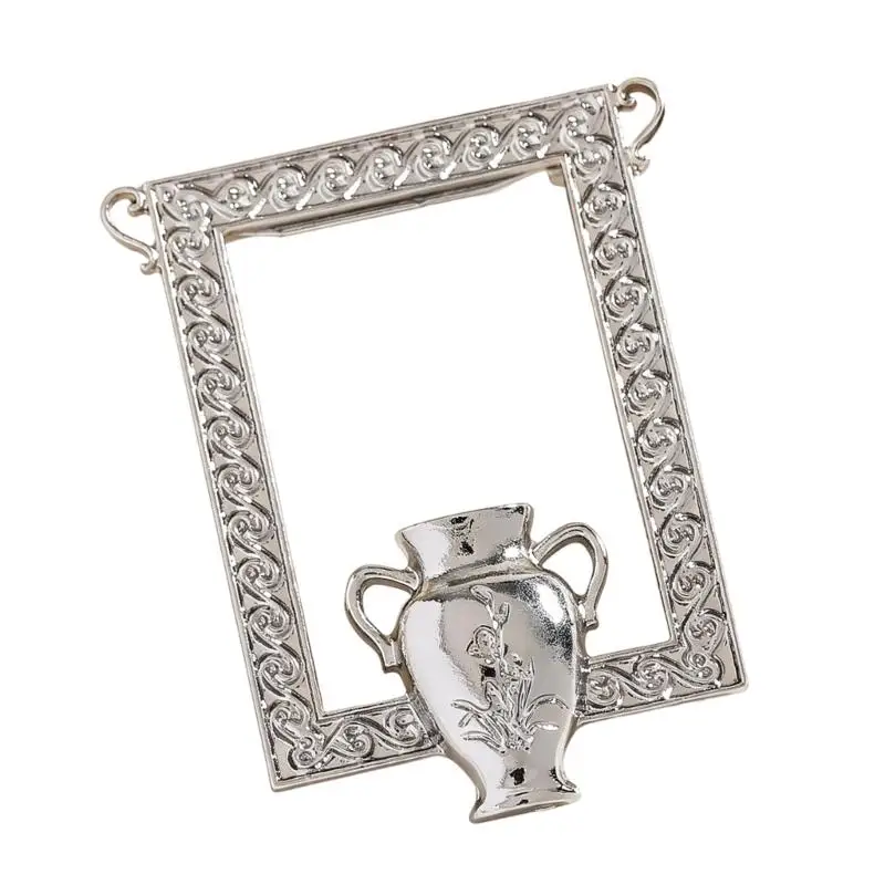 31BB Retro Carved Floral Necklace/Brooch with Silver Tone Frame Vase Designing