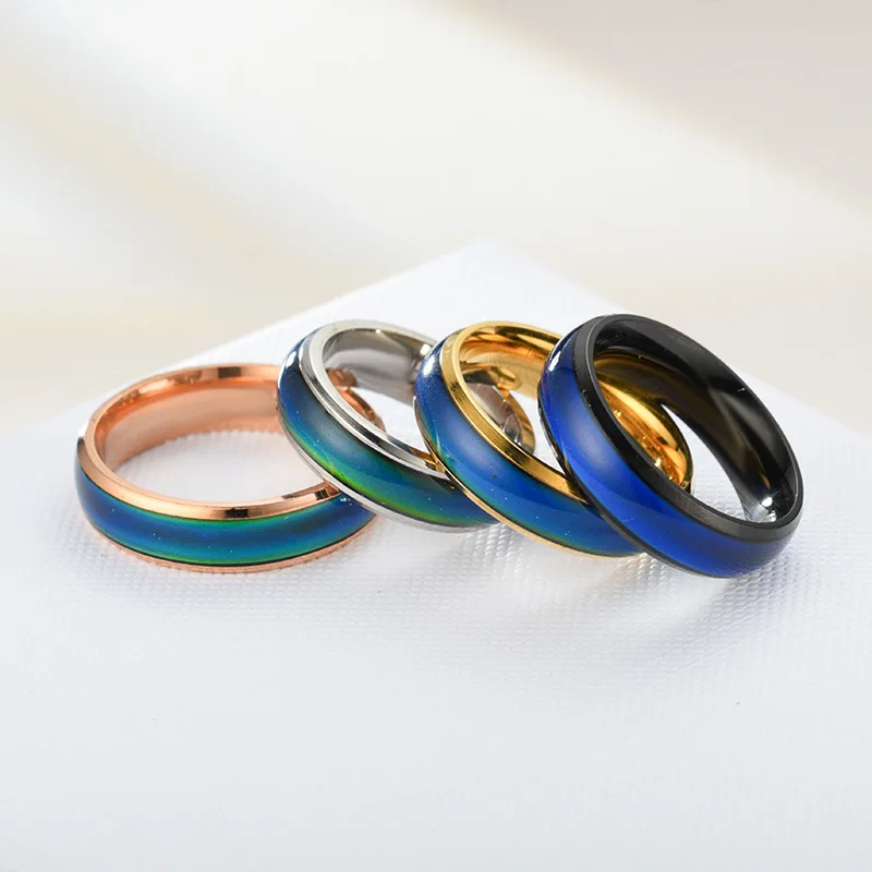 

Stainless Steel Changing Color Rings Mood Emotion Temperature Indicator Glazed Tone for Women Men Couples Fine Jewelry Gift