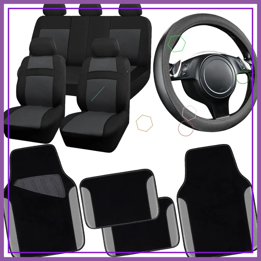 

Universal 3D Air Mesh Car Seat Covers Full Set with Waterproof Floor Mats & Steering Wheel Cover for SUV Sedan Truck