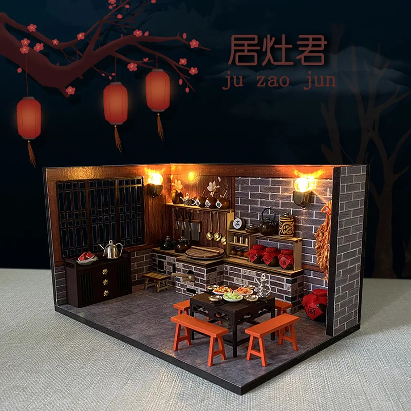 DIY Wooden Doll Ancient House Miniature Building Kits Vintage Chinese Villa Dollhouse with Furniture Light Big Casa Girls Toys