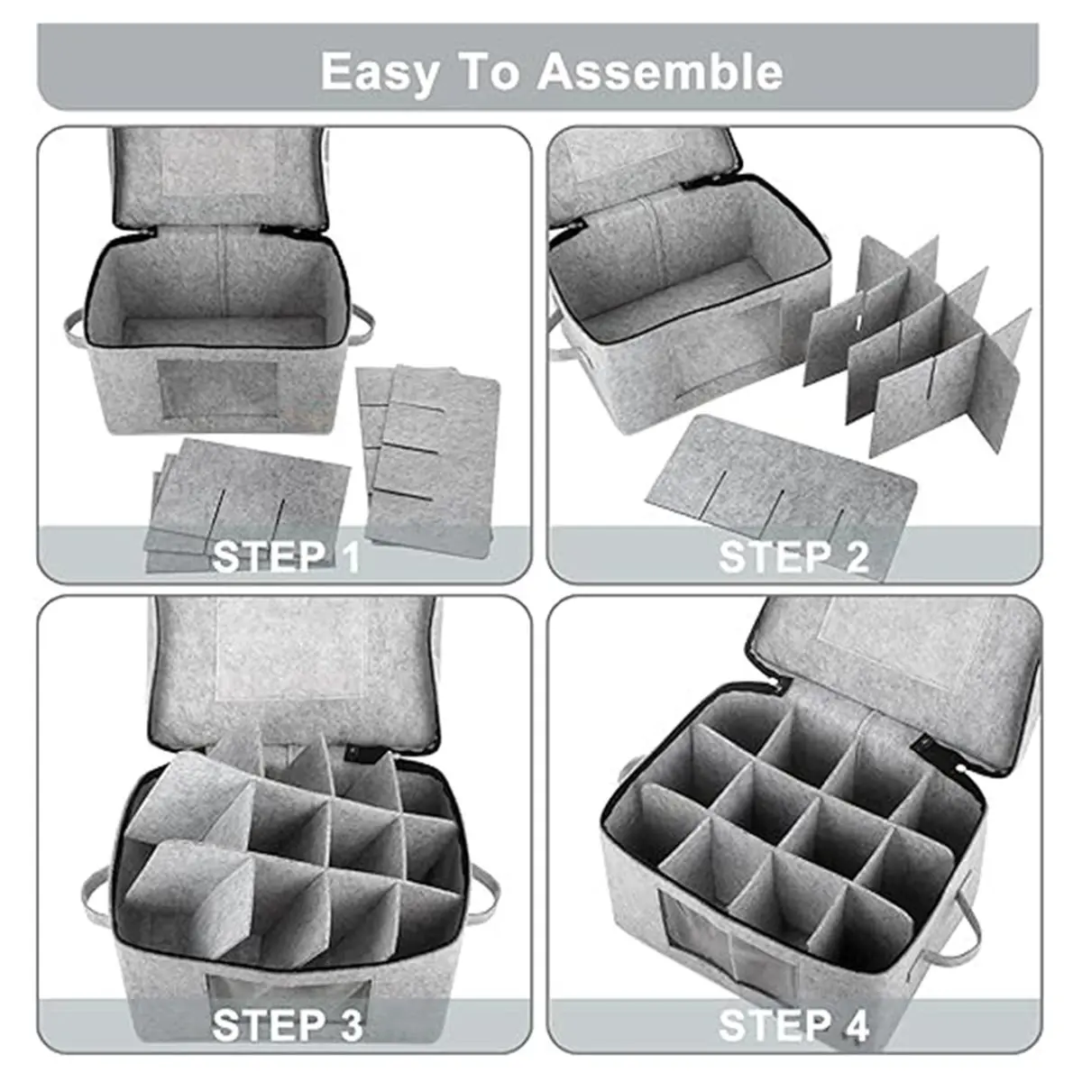 Wine Glass Storage Box with Lid, Hard Shell Stemware Storage Container with 12 Dividers,Glassware Packing Box
