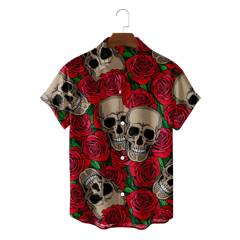 

Summer Men's Short Sleeve Tops Trendy Skull 3d Print Shirt Quick Dry Hawaiian Style Clothes Fashion Clothing High Quality Shirt