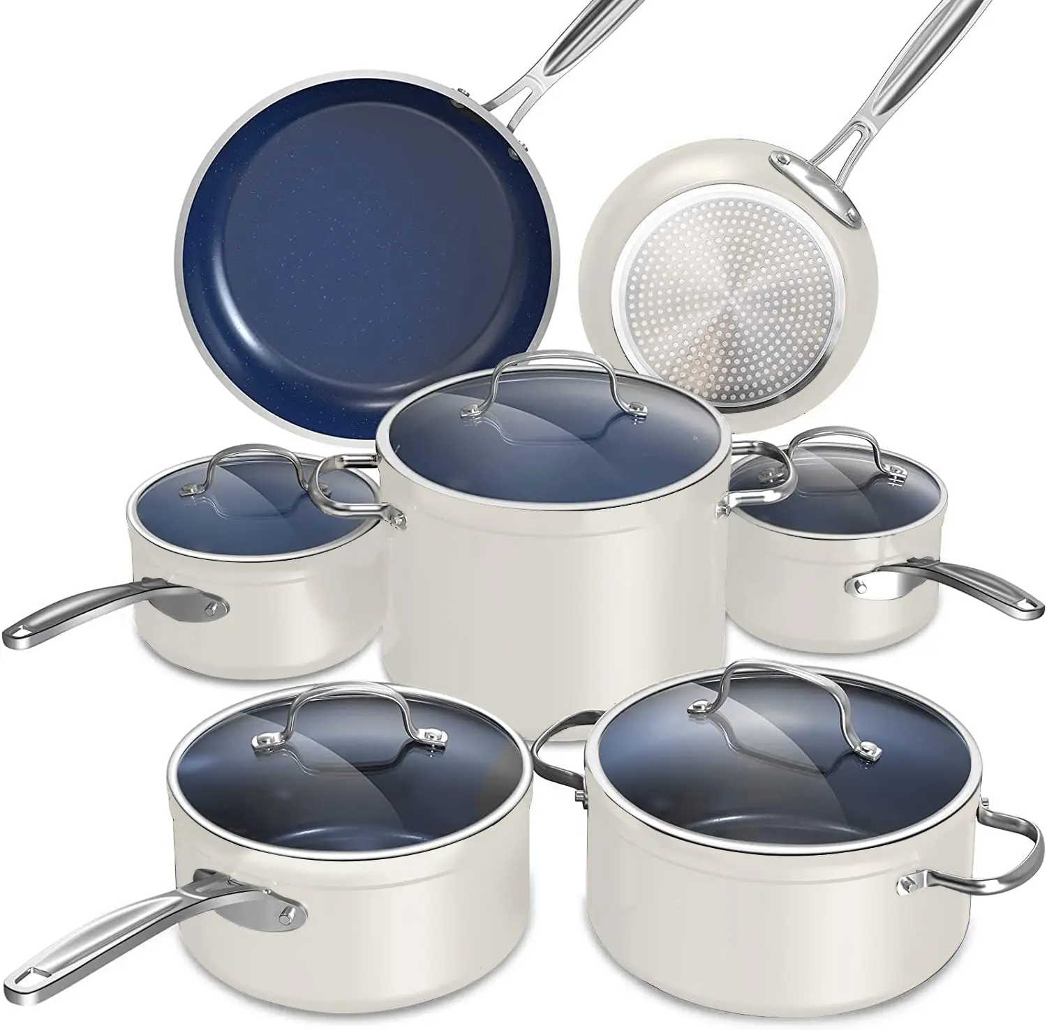 

Healthy Duralon Blue Ceramic Nonstick Cookware Set, Diamond Infused Scratch-Resistant, PFAS Free, Dishwasher & Oven Safe