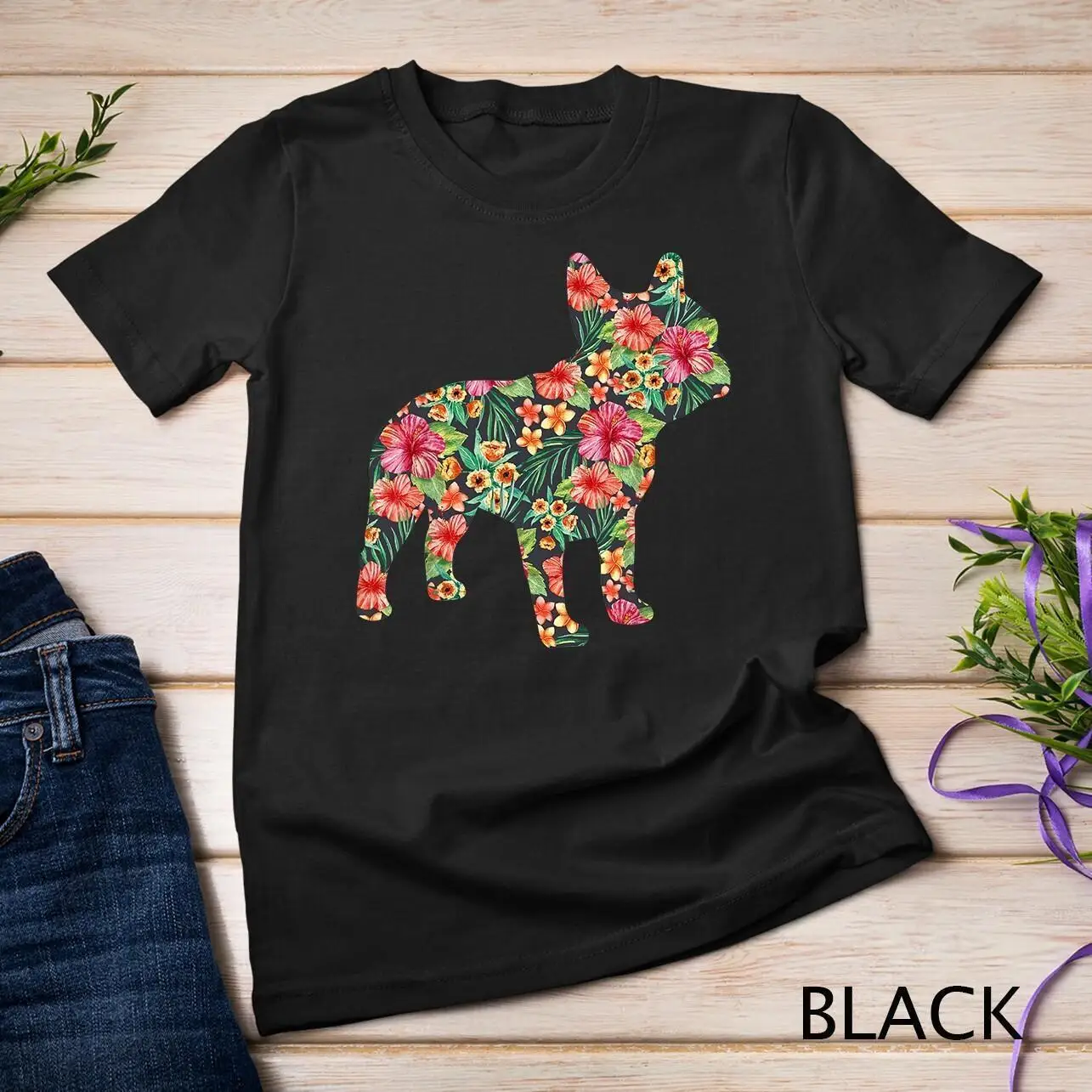 

French Bulldog Flower T shirt Floral Frenchie Dog Silhouette Unisex T-shirt