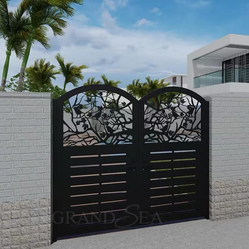 

custom.Exterior Front Garden Fence Sliding Swing Driveway Fencing Trellis Metal Latest Decorative Main Designs Iron Aluminum Gat