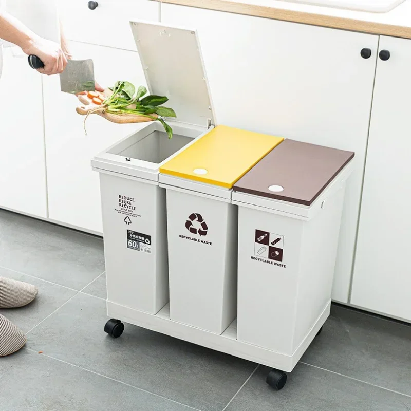 Kitchen Trash Can Wet Dry Separation Garbage Bin Recycling Storage Cube Bathroom and Office Dustbin Waste Management