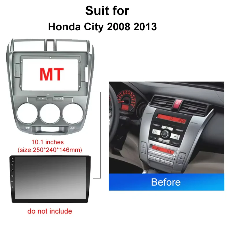 10.1 Inch For Honda City 2008 2013 Car Radio Stereo Android MP5 GPS Player Panel Casing Frame Fascia Dash wire harness