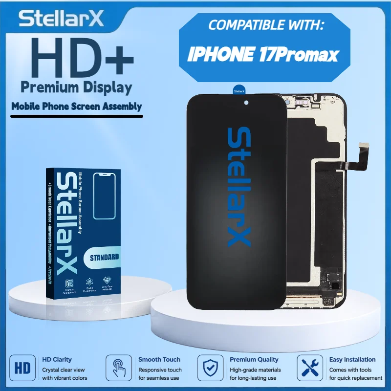 StellarX HD+ High Resolution Display Screen Replacement for iPhone17Pro Max Full Display Assembly Repair Parts with free tools